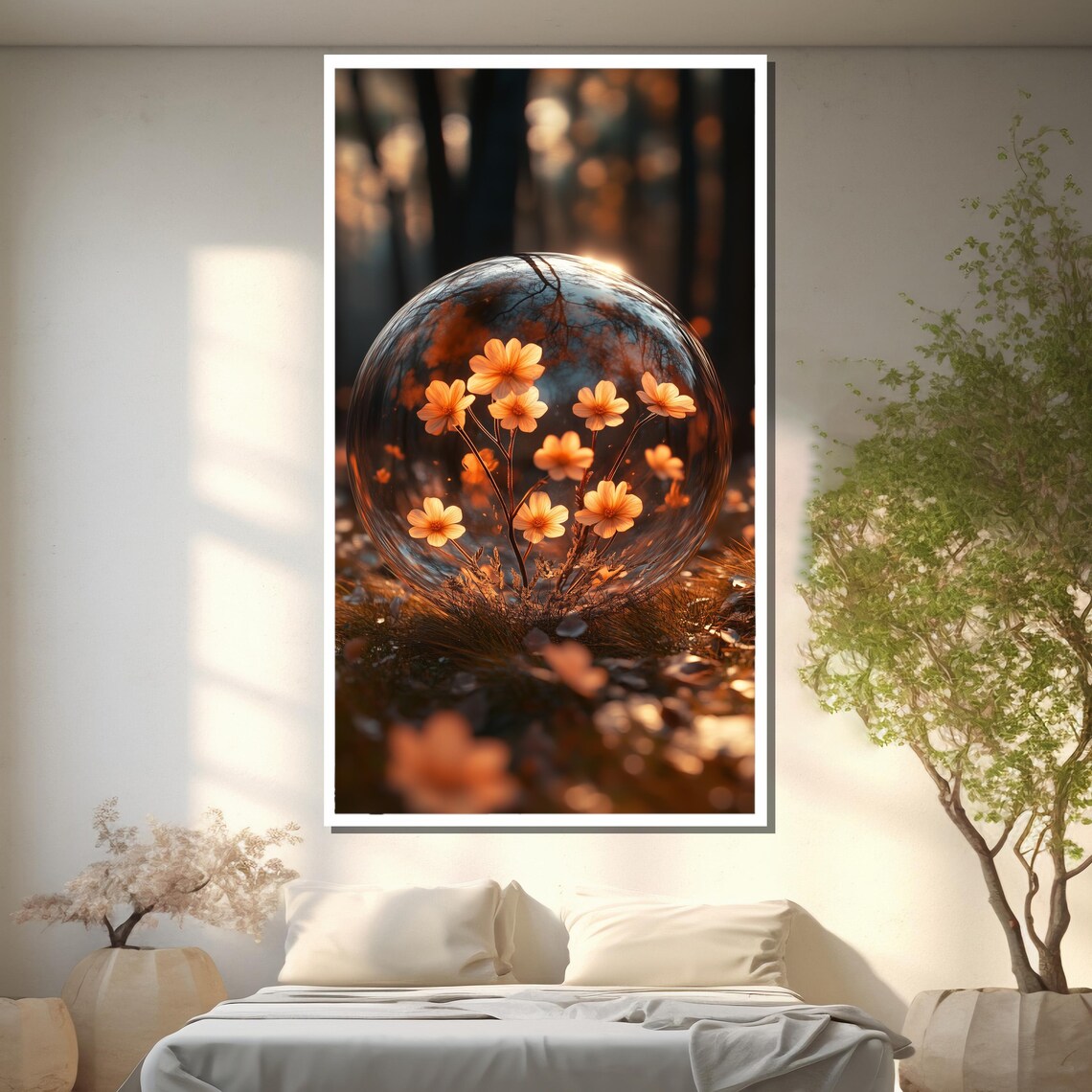 Glass Bubble with Orange Wildflowers in Warm Autumn Bokeh Poster - Image 2