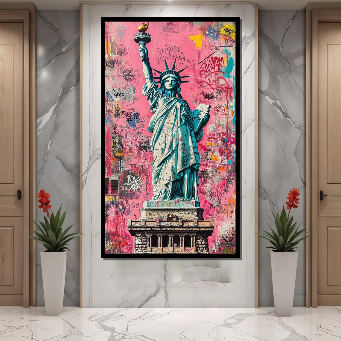 Statue Of Liberty Graffiti Painting Pink Urban Street Art Modern Pop Art Print New York Wall Decor Bold Gift Idea - Image 4