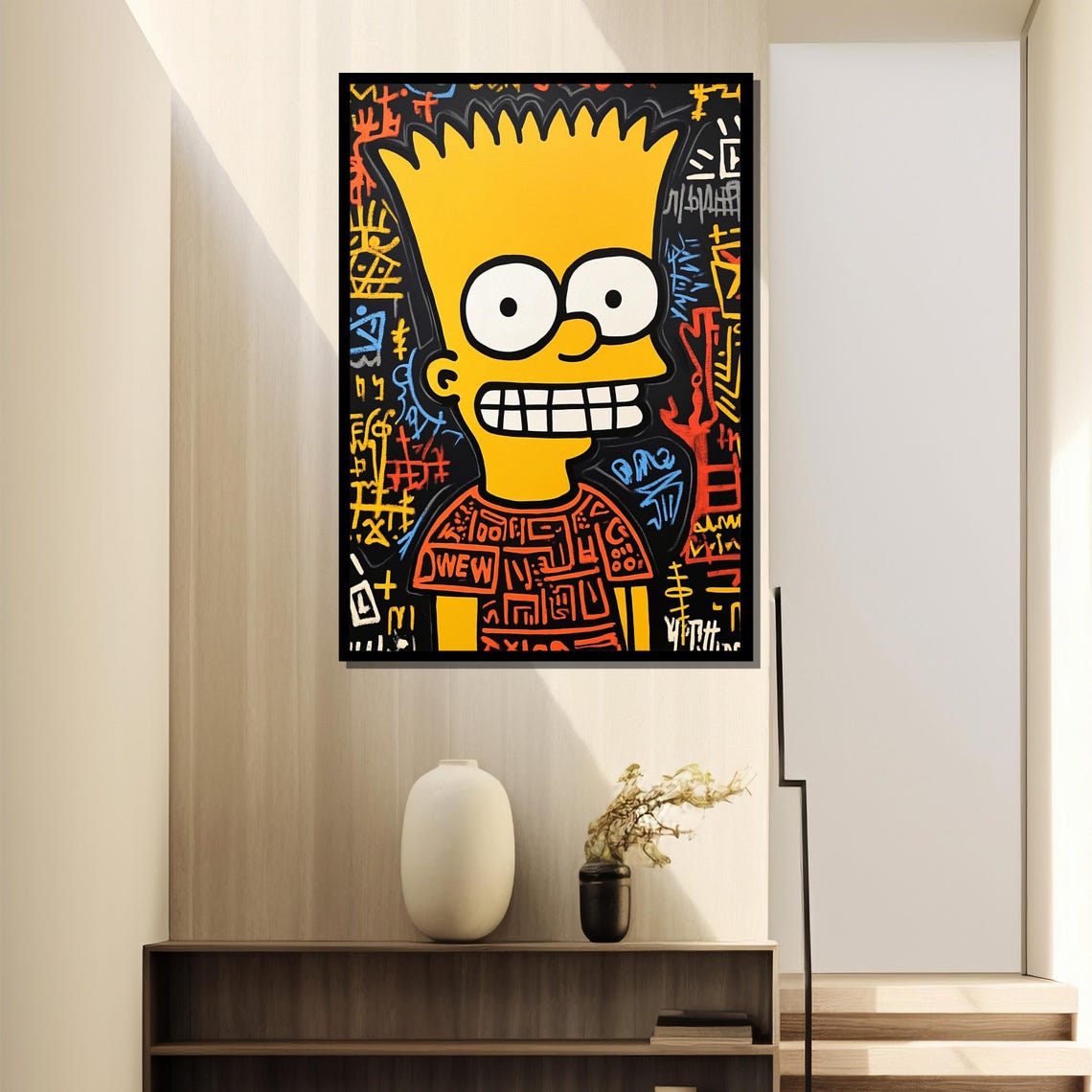 Bart Simpson Graffiti Street Art Portrait Neon Scribble Poster - Image 4