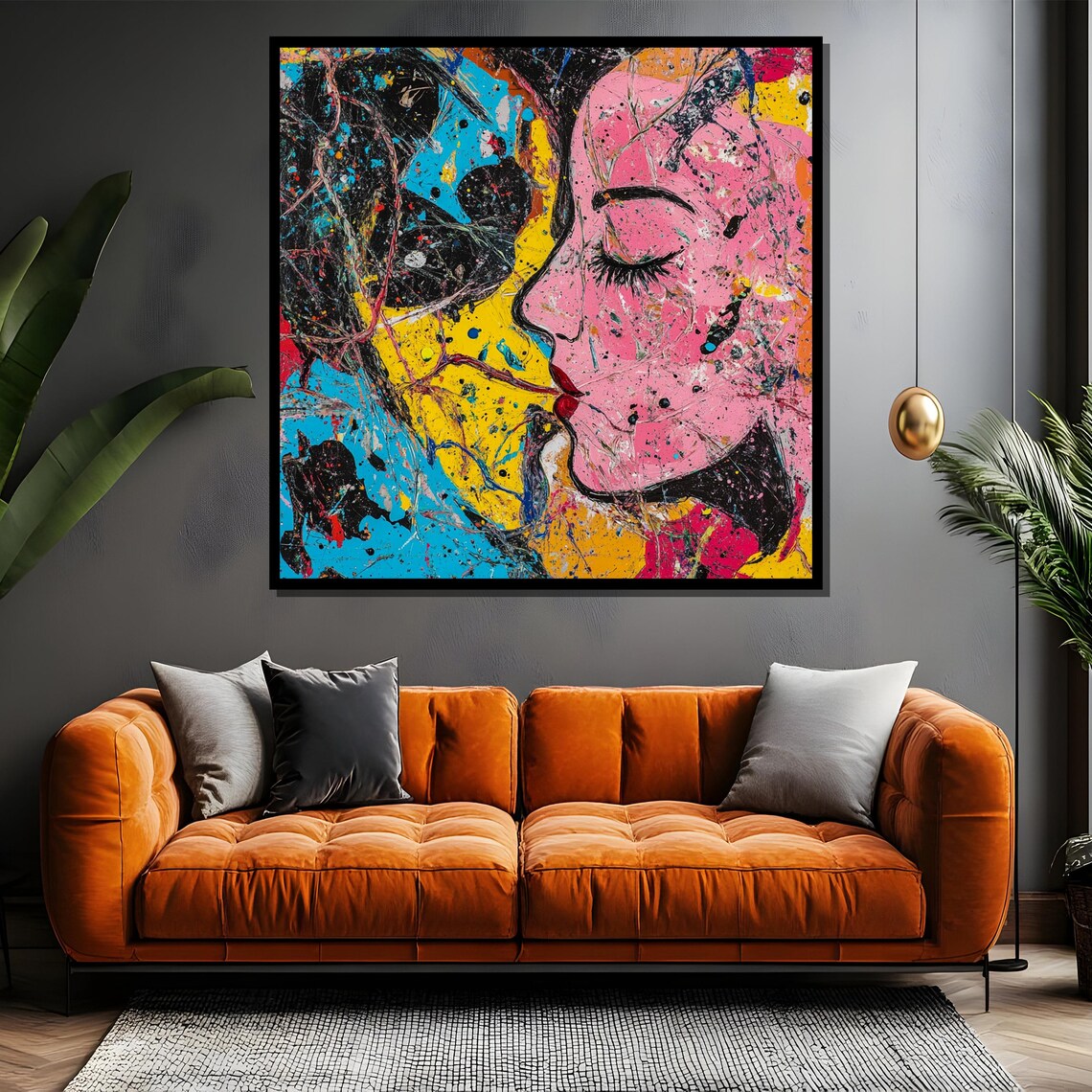 Vibrant Pop Art Abstract Kiss of Love in Bold Neon Colors Poster - Image 4