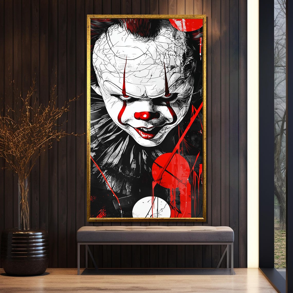 Pennywise-Inspired Horror Clown Black White Red Gothic Poster - Image 5