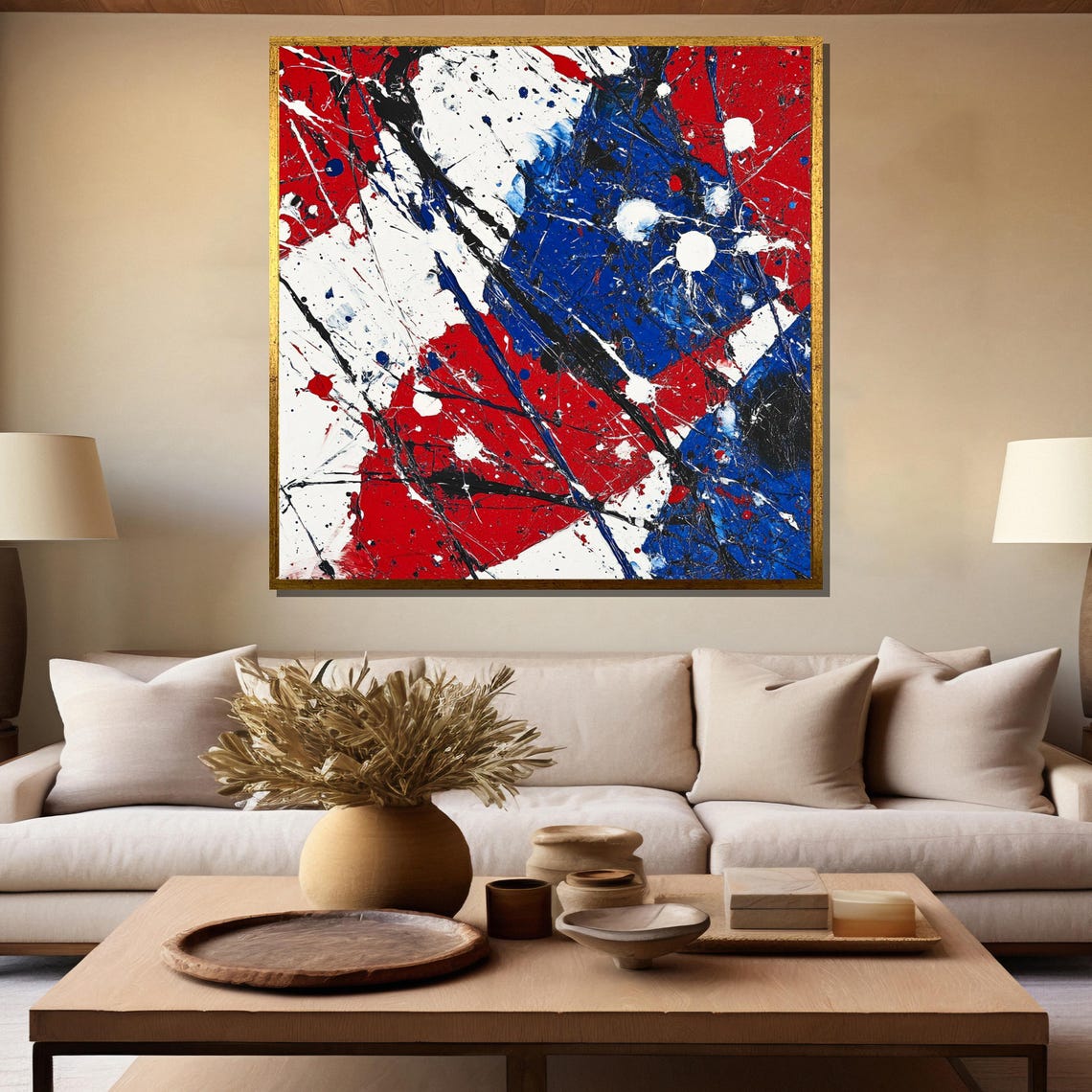 Bold Red White And Blue Abstract Painting Modern Art Gift For Unique Wall Decor - Image 5