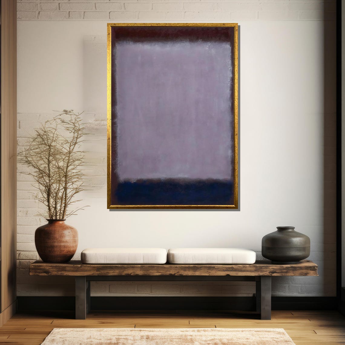 Soft Lavender Over Deep Navy Minimalist Abstract Painting Poster - Image 5