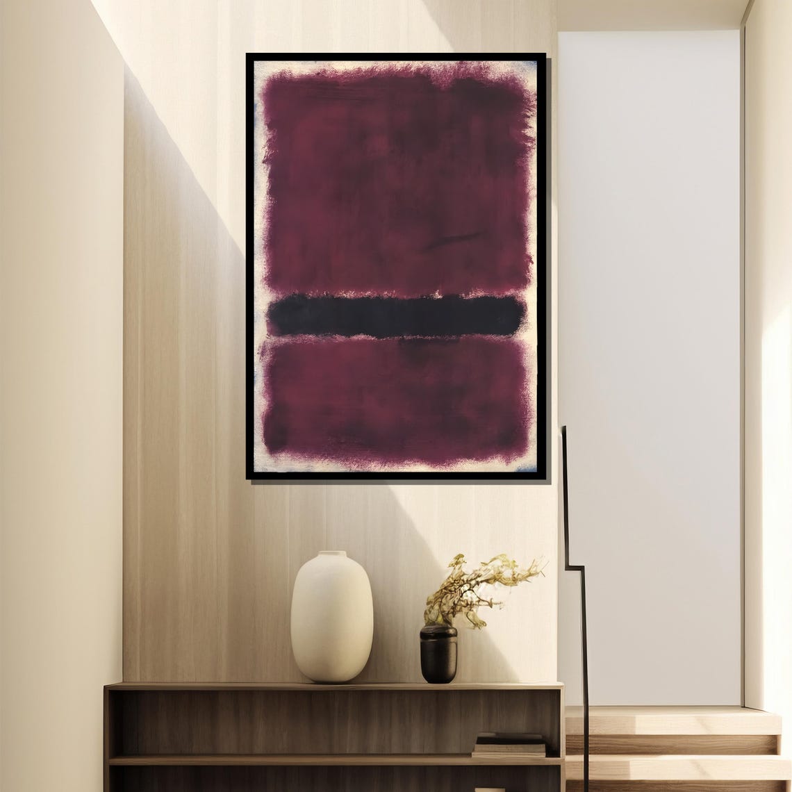 Rich Burgundy Split By Black Band Abstract Color Field Poster - Image 4