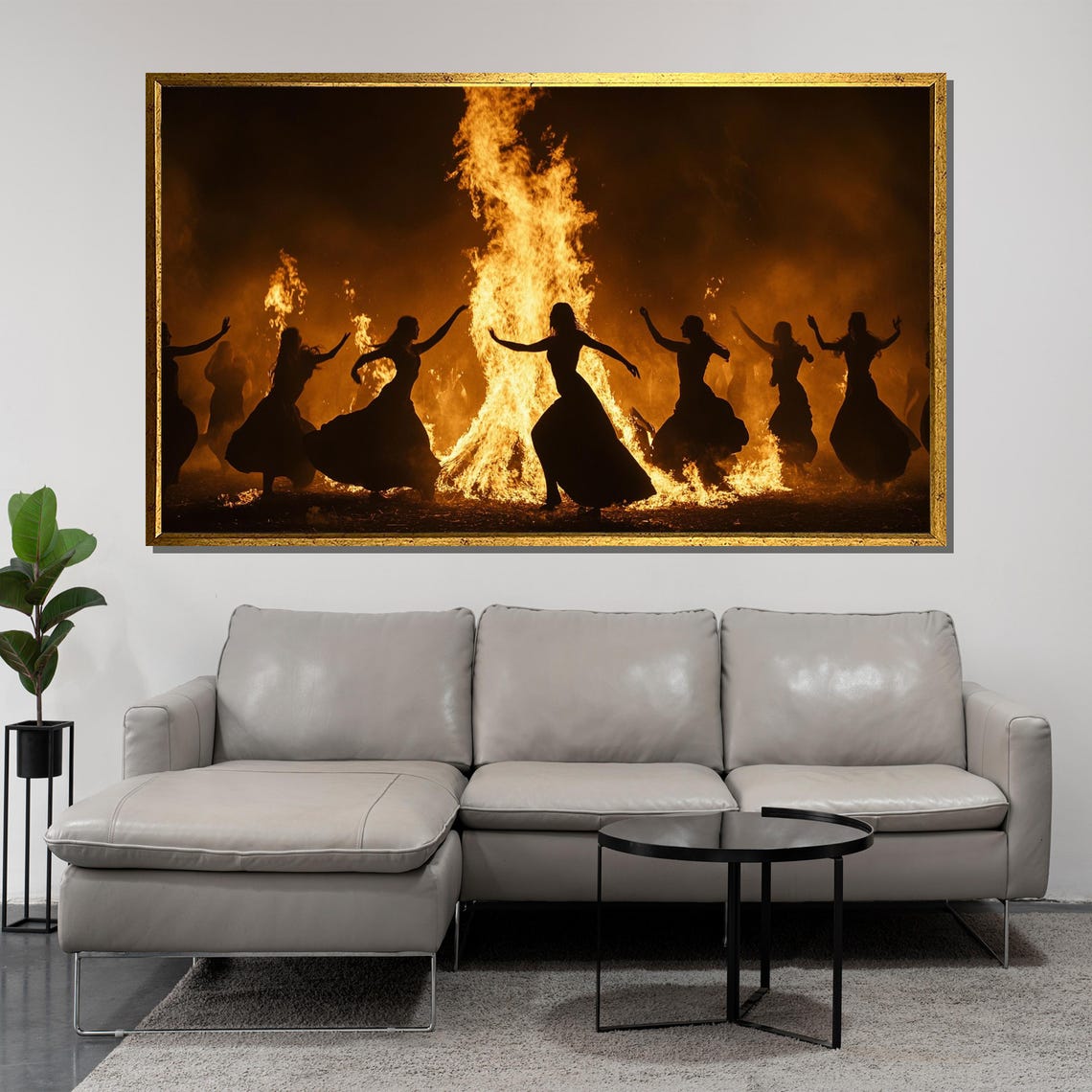 Enchanting Fire Dance Silhouettes Painting Unique Art Gift For Home Decor