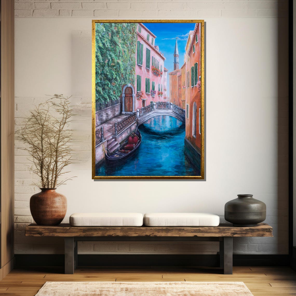 Venetian Canal Painting Elegant Gondola And Bridge Scene Perfect Art Gift For Travel And Architecture Lovers - Image 5