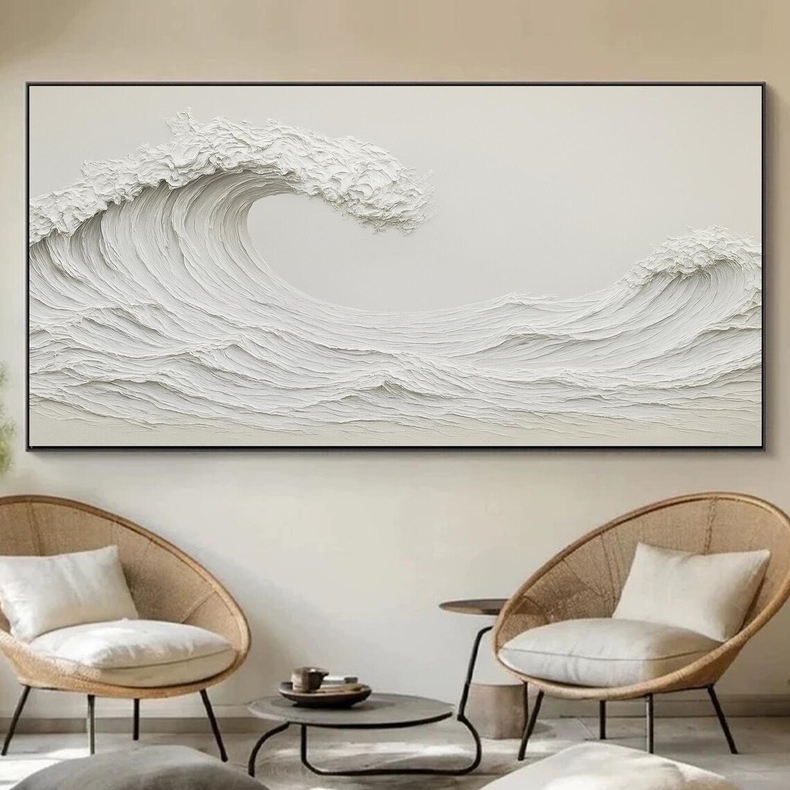 White Wave Textured 3D Ocean Relief, Minimalist