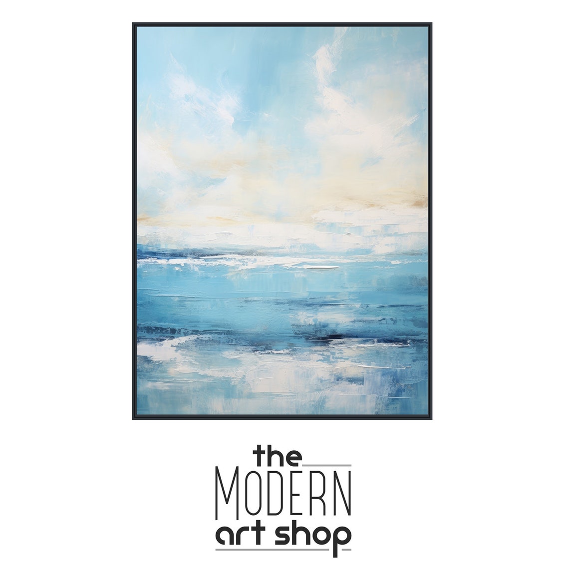 Calm Light Blue Abstract Ocean Waves Beneath Pale Sky Poster - Image 4