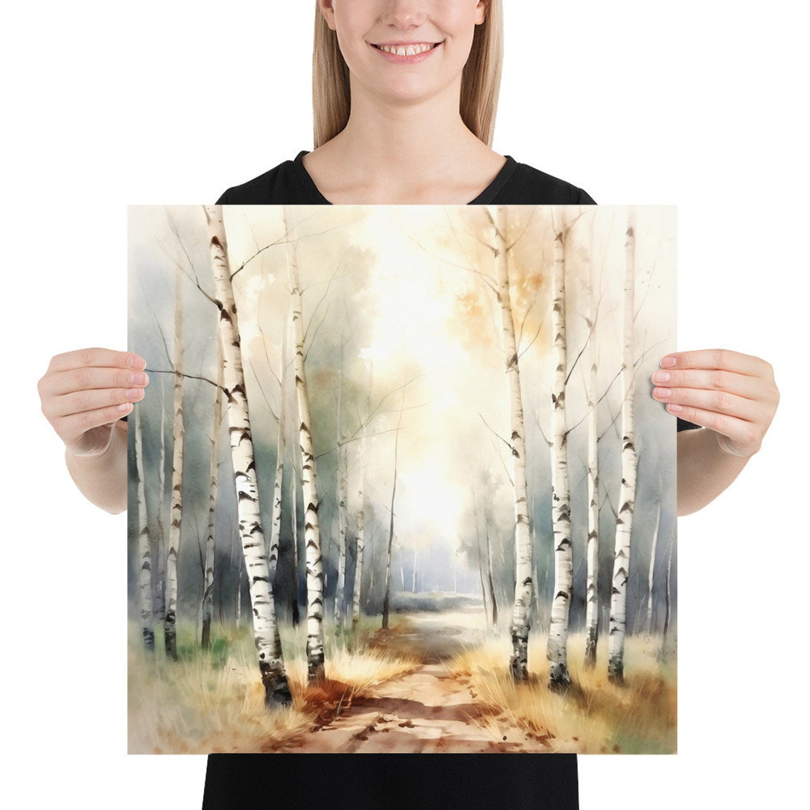 Birch Grove In The Forest Watercolor Print Large Wall Art - Image 3