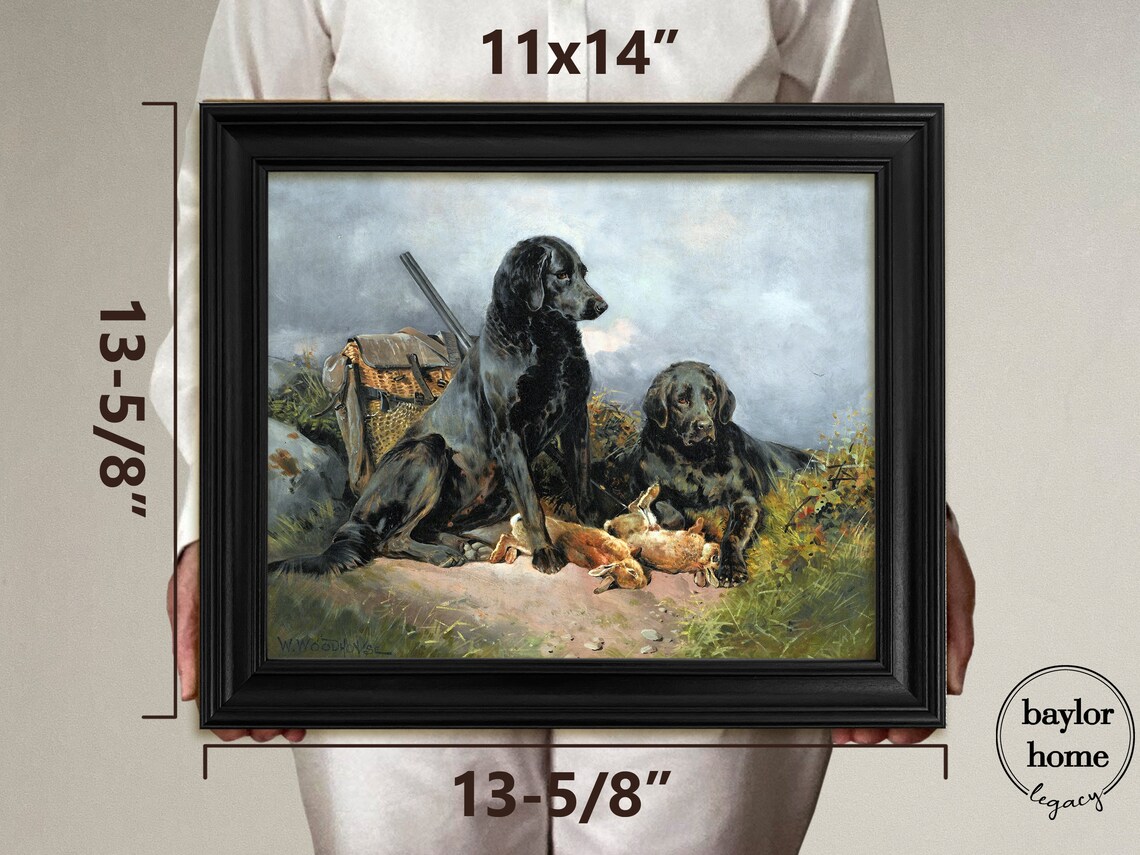 Pair Of Black Gun Dogs With Game Hunting Vintage Oil Painting Poster - Image 3