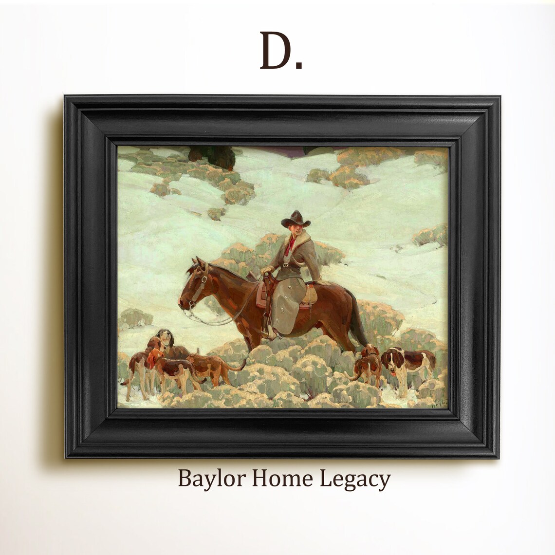 Framed Cowboy Oil Painting Print On Vintage Western Cowboy Art Rustic Western Cowboy Painting Artwork Cowboy Coyote Hunting - Image 2