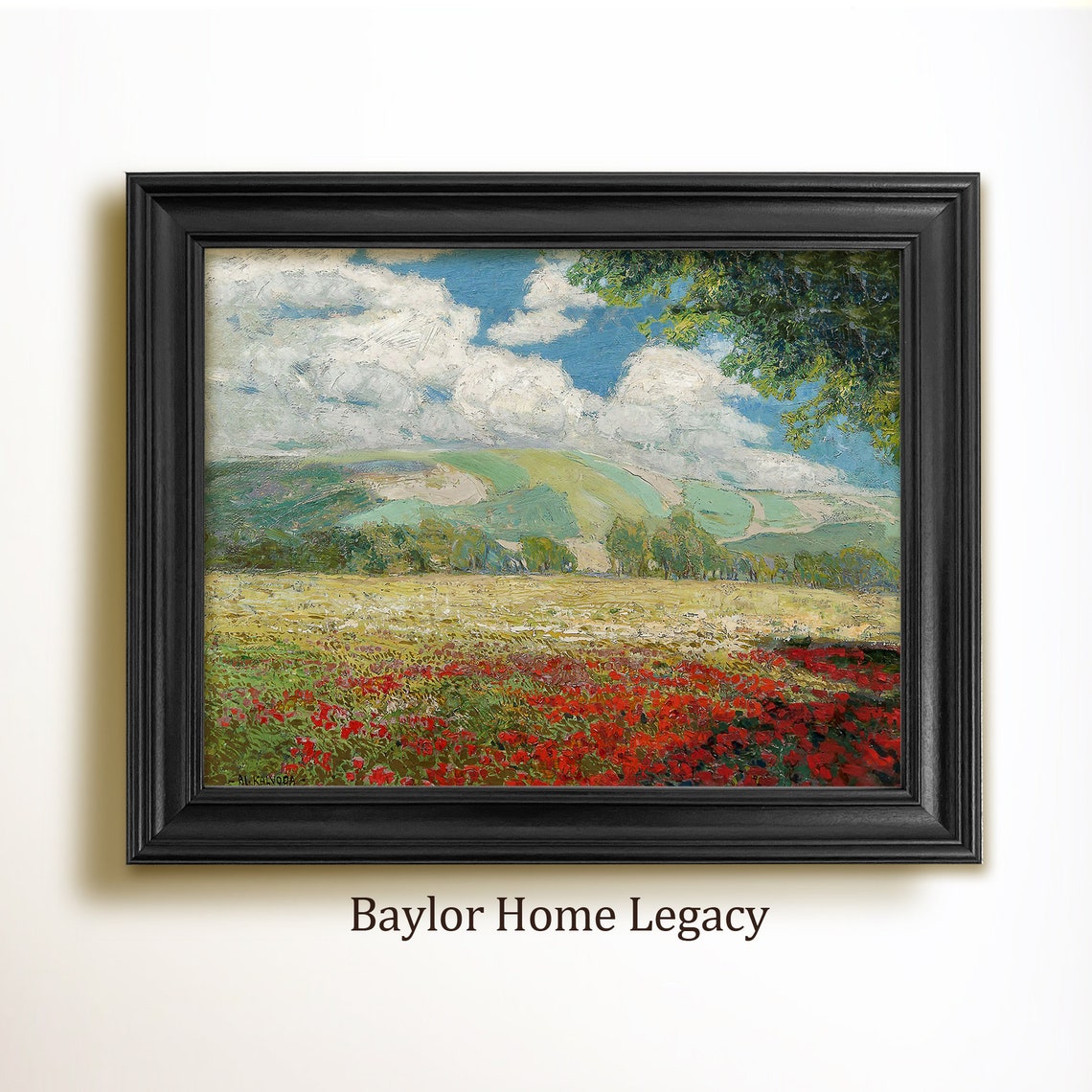 Framed Landscape Of Poppies Oil Painting Print On Floral English Countryside Landscape Painting