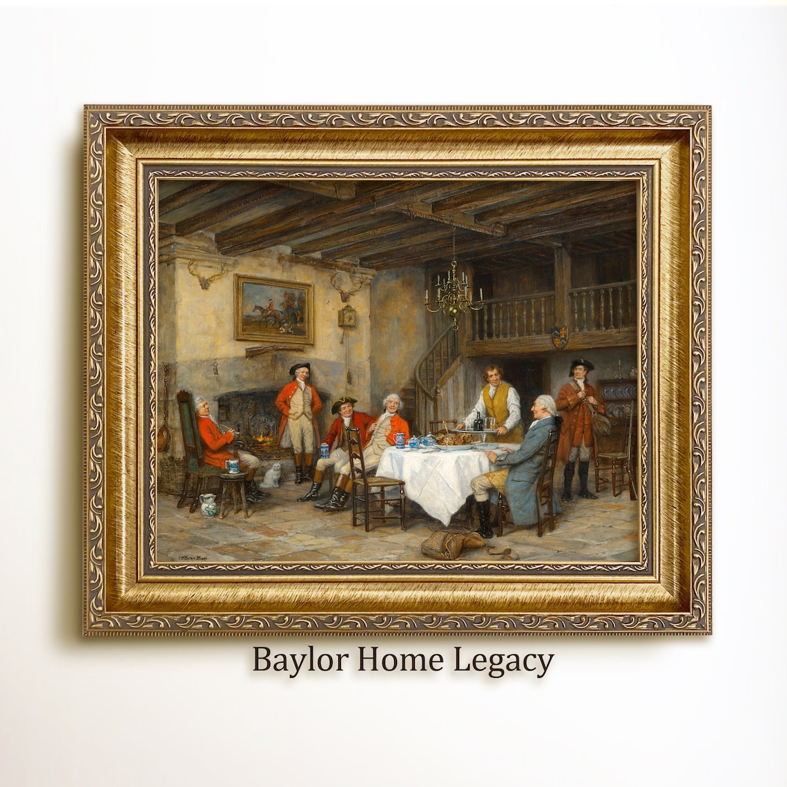 Hunters at Tavern, 19th Century Oil Painting Art Print