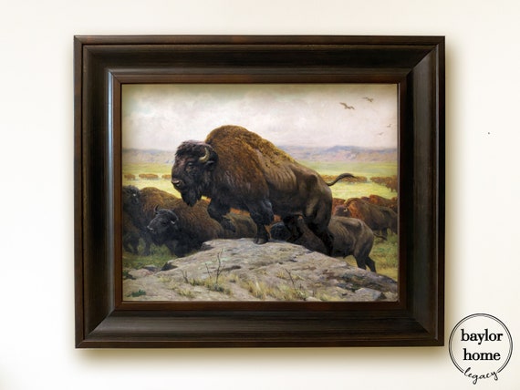 Buffalo Herd Vintage Oil Painting Poster Print