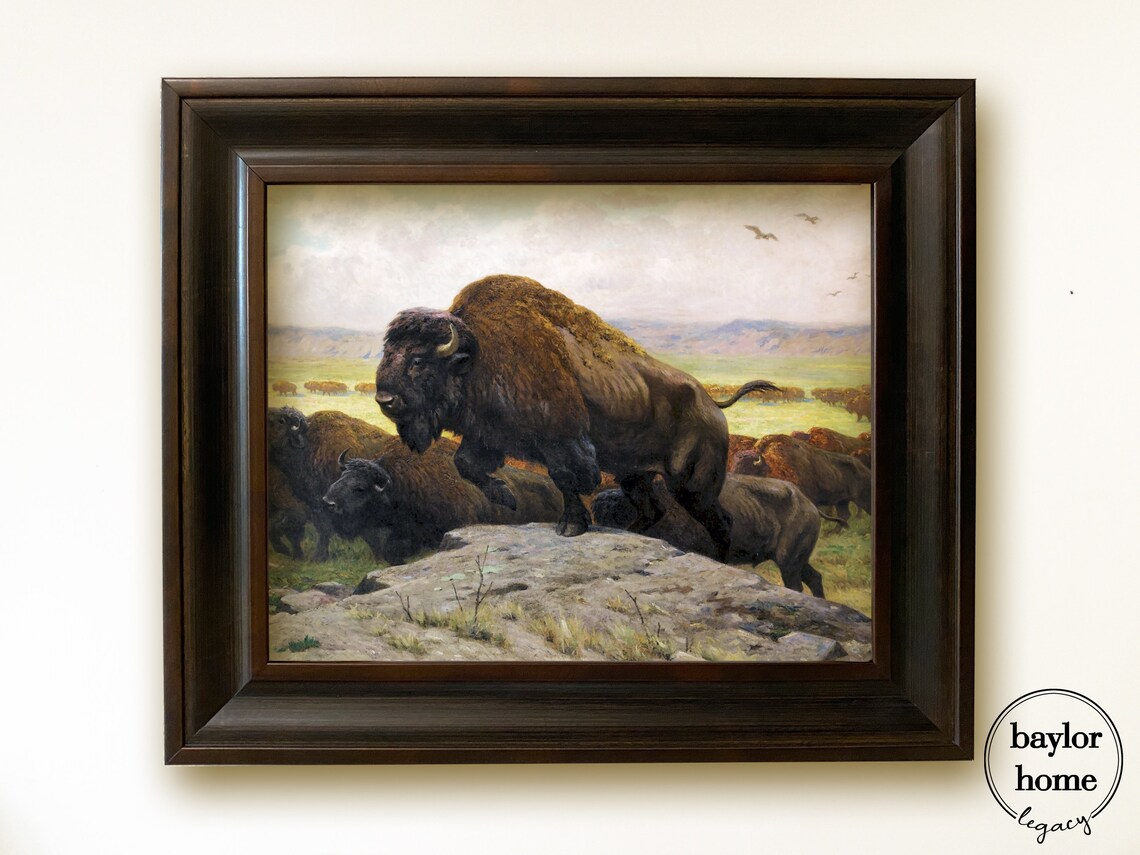 Buffalo Herd Vintage Oil Painting Poster Print