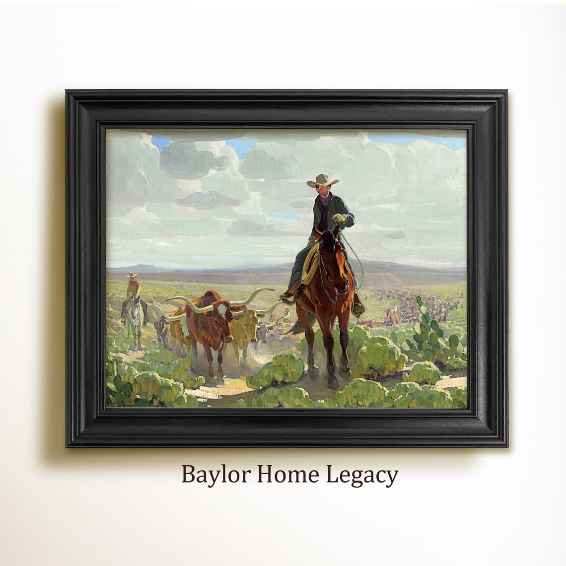 Cowboy Oil Painting Print, Vintage Texas Western Art
