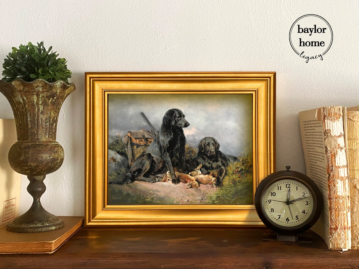 Two Black Hunting Dogs Resting After Hunt Vintage Gun Dog Art Poster - Image 3