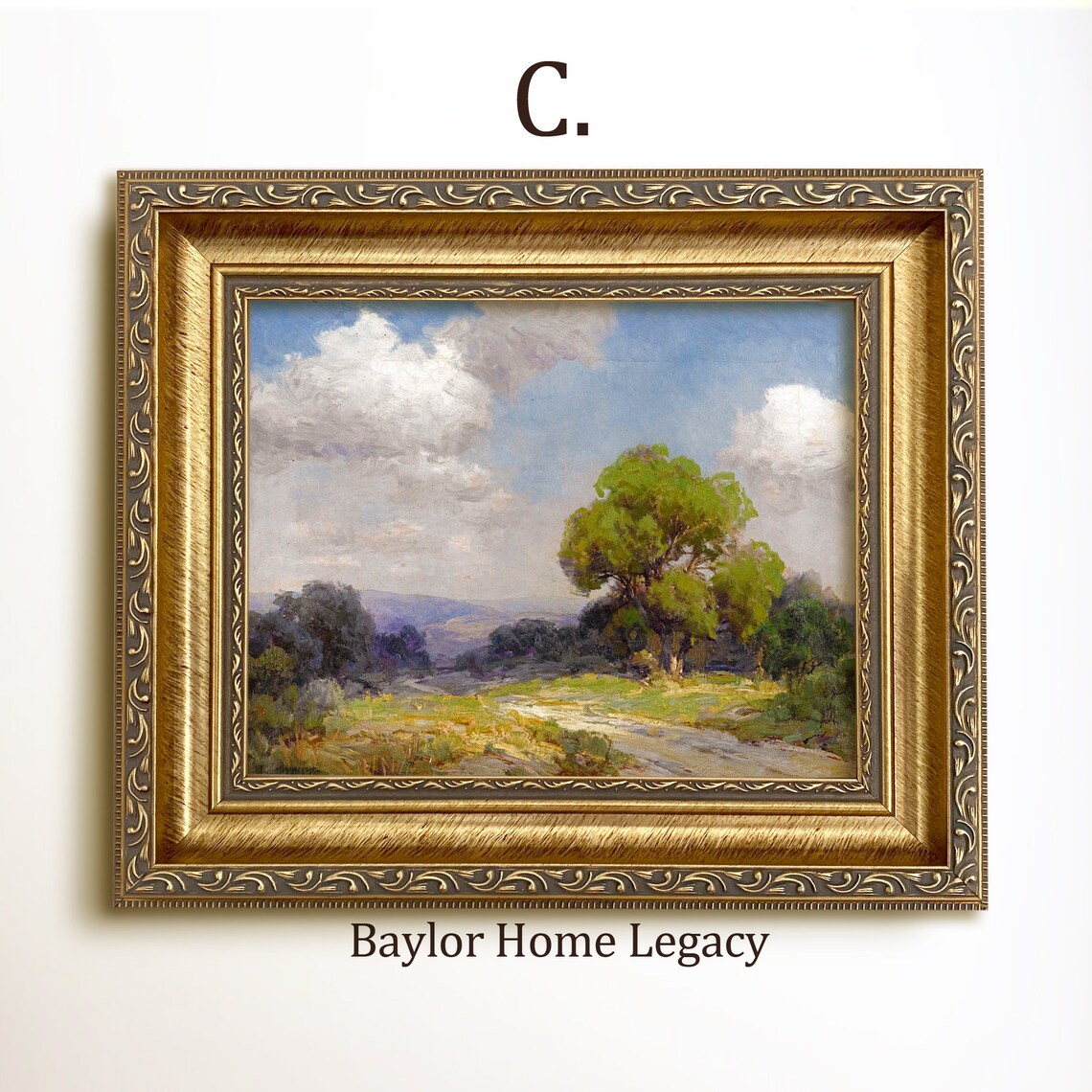 Texas Hill Country Oil Painting Art Print, Antique Style - Image 3