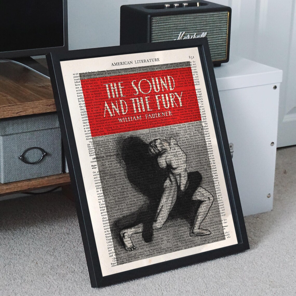William Faulkner Sound And Fury Red Typography Book Page Art Print Poster - Image 4