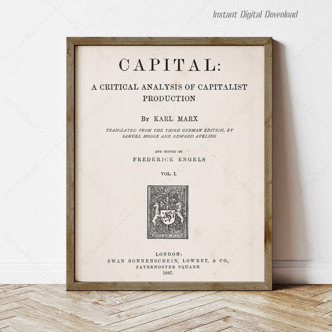 Karl Marx Capital 1887 First Edition Title Page Vintage Literary Poster