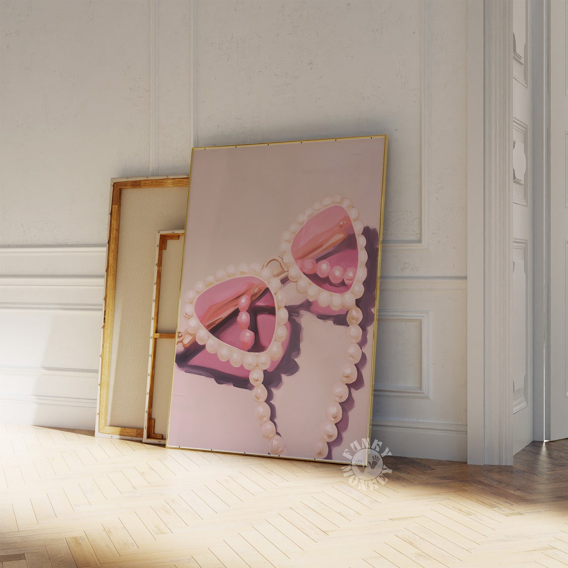 Pink Heart Sunglasses Pearls Painting Coquette Fashion Preppy Wall Poster