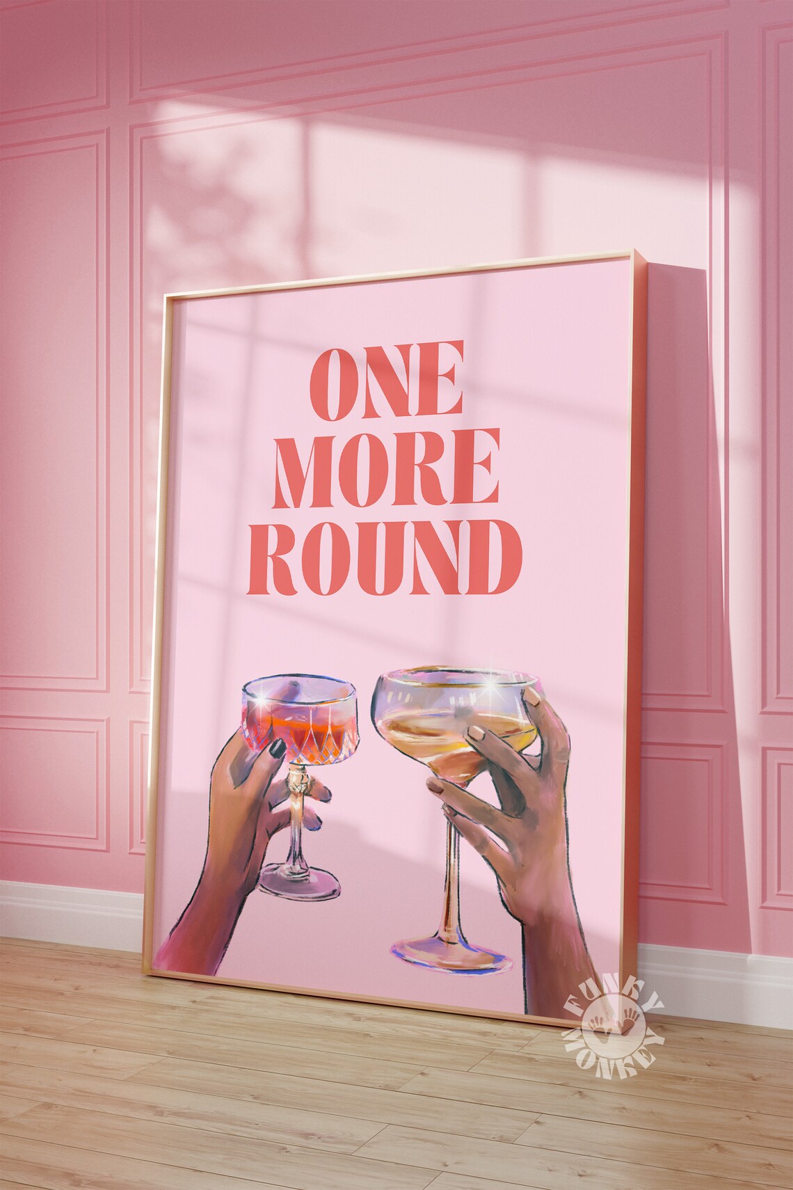 One More Round Pink Cocktail Toast Cheers Girly Bar Cart Poster - Image 2