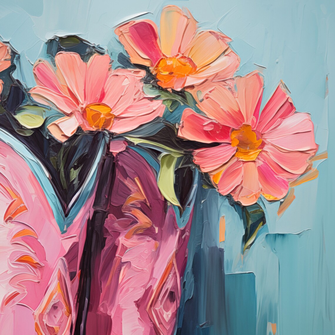 Pink Cowgirl Boots with Flowers, Retro Western Art