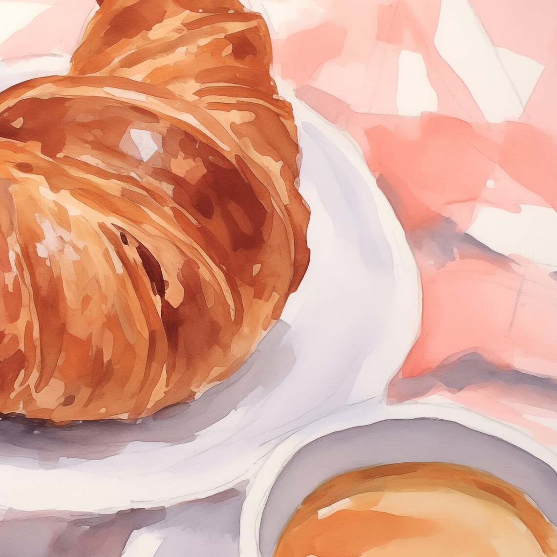 Buttery Croissant Coffee Watercolor Pink French Morning Cafe Poster - Image 2