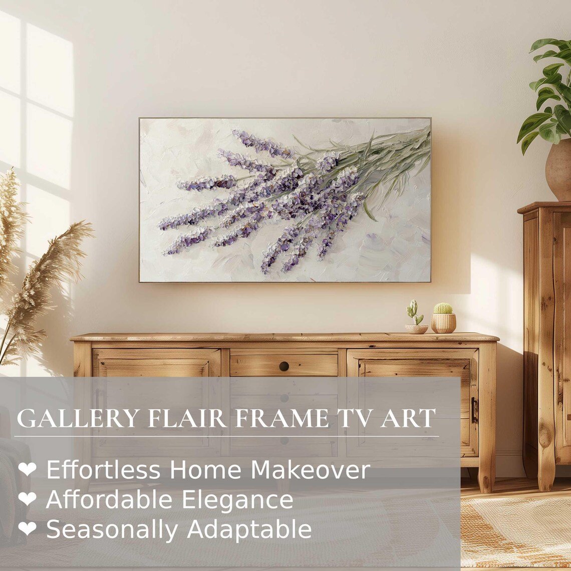 Lavender Sprigs Impasto Oil Painting Minimalist Floral Poster - Image 2