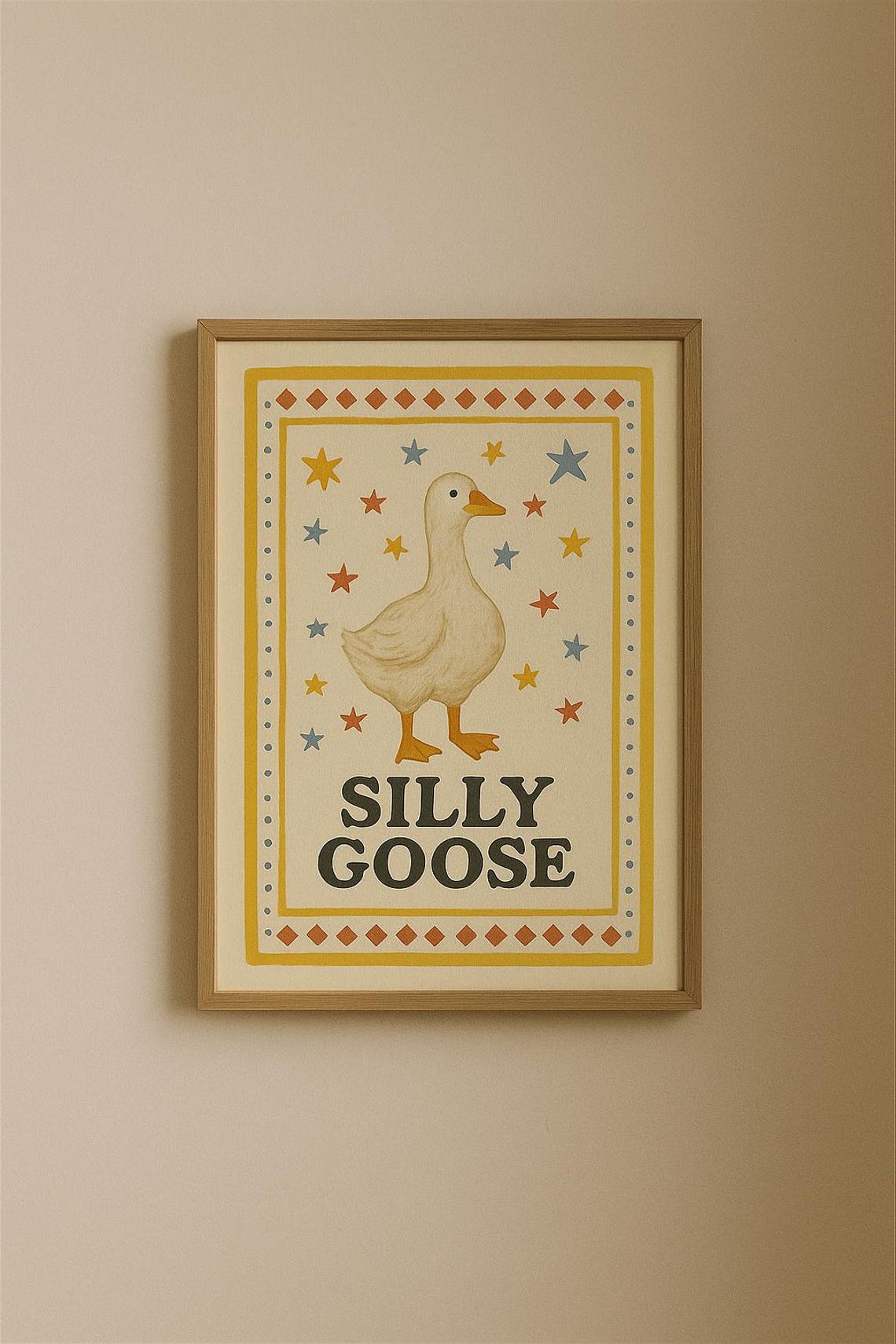 Silly Goose Folk Art Star Border Whimsical Funny Animal Wall Poster