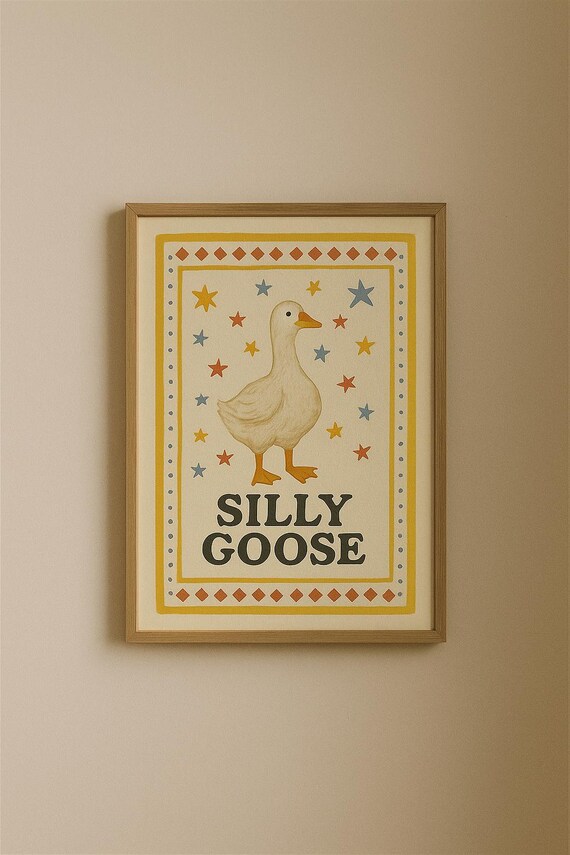 Silly Goose Folk Art Star Border Whimsical Funny Animal Wall Poster