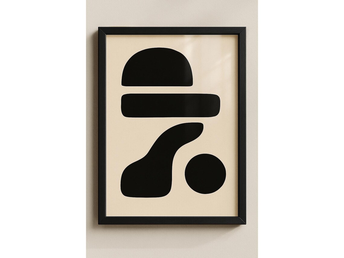 Minimalist Black Geometric Bauhaus Abstract Shapes Cream Art Poster