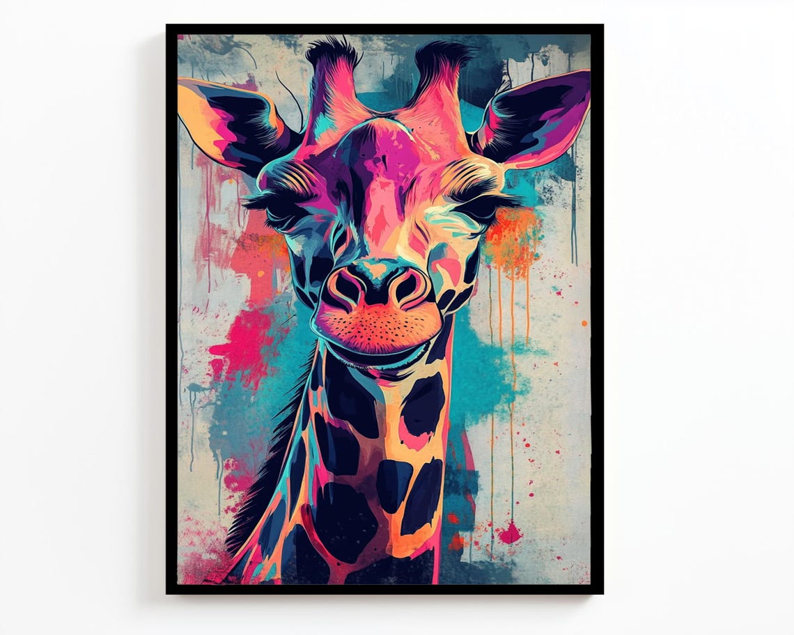 Vibrant Colorful Giraffe Portrait Abstract Pop Art Style Animal Poster - Image 2