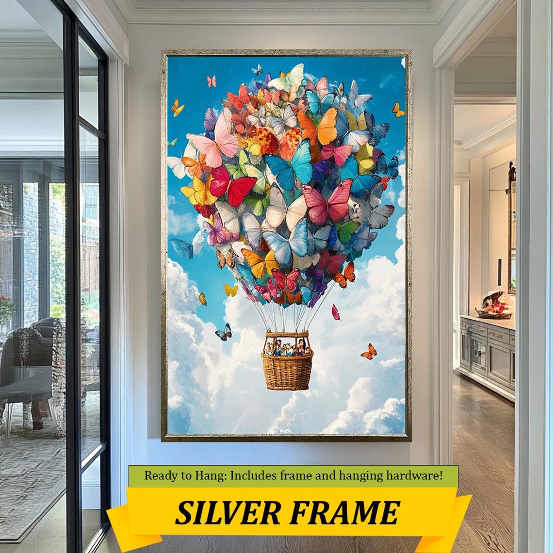 Butterfly Balloon Ride Colorful Hot Air Balloon Sky Adventure Wall Art - Image 3