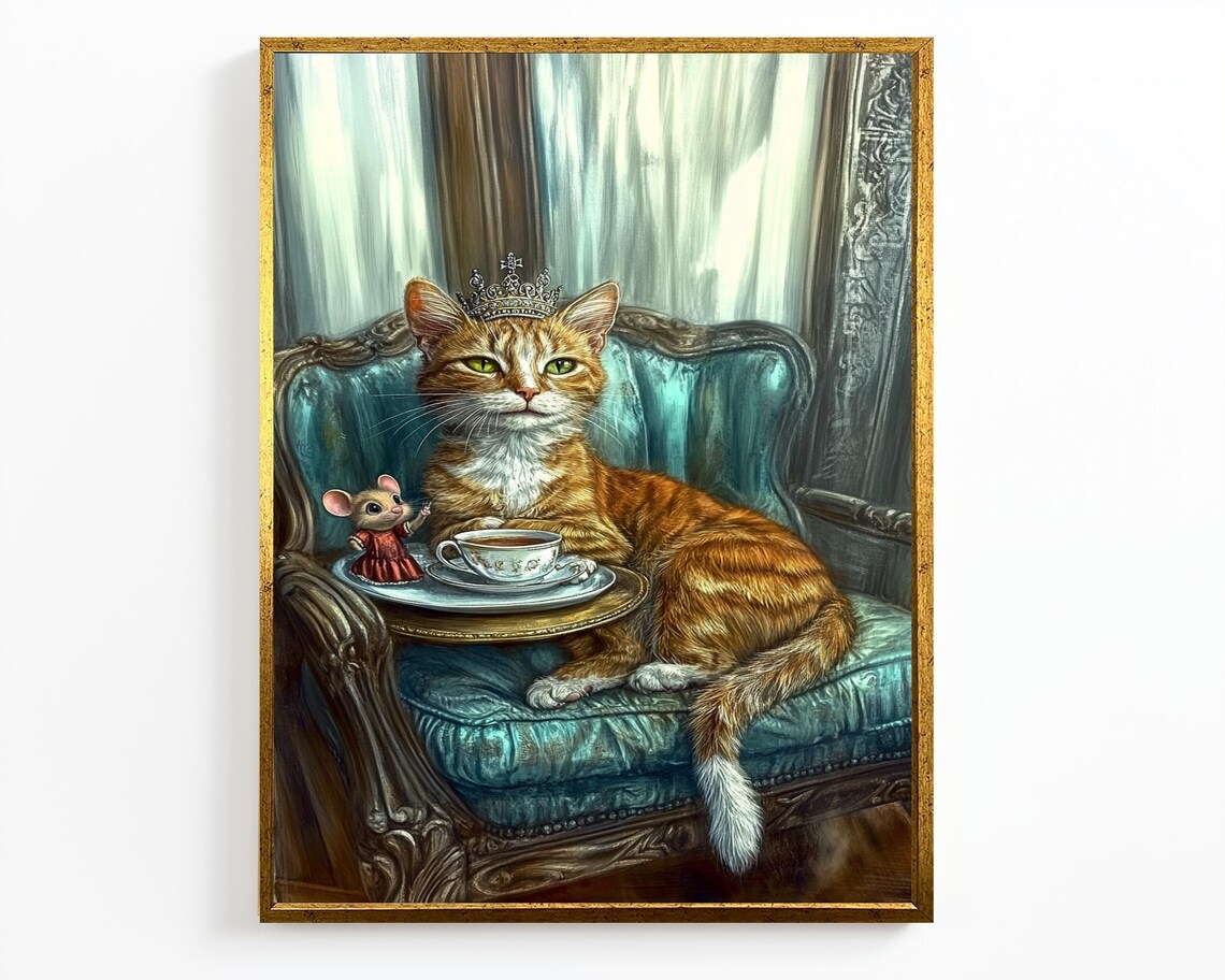 Royal Cat And Mouse Tea Party Crown Victorian Whimsical Wall Art Poster - Image 2
