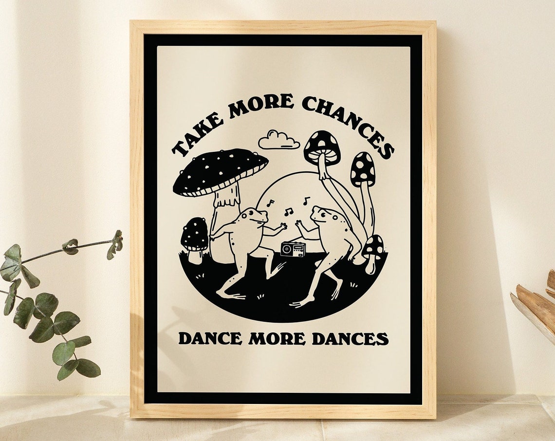 Dancing Frogs Retro Print Print Eclectic Wall Art 80s 70s Wall Decor Poster Black Line Print