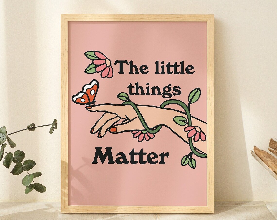 Retro Butterfly Art Print, Cute Plants Decor