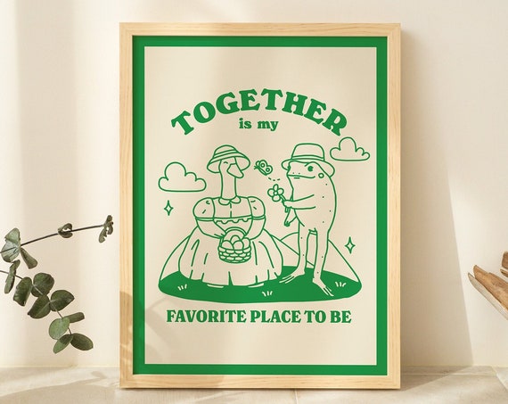 Cute Frog And Goose Print Favourite Place Quote Romantic Decor Emerald Green Retro Poster Cottagecore Prints Dorm Decor Unframed