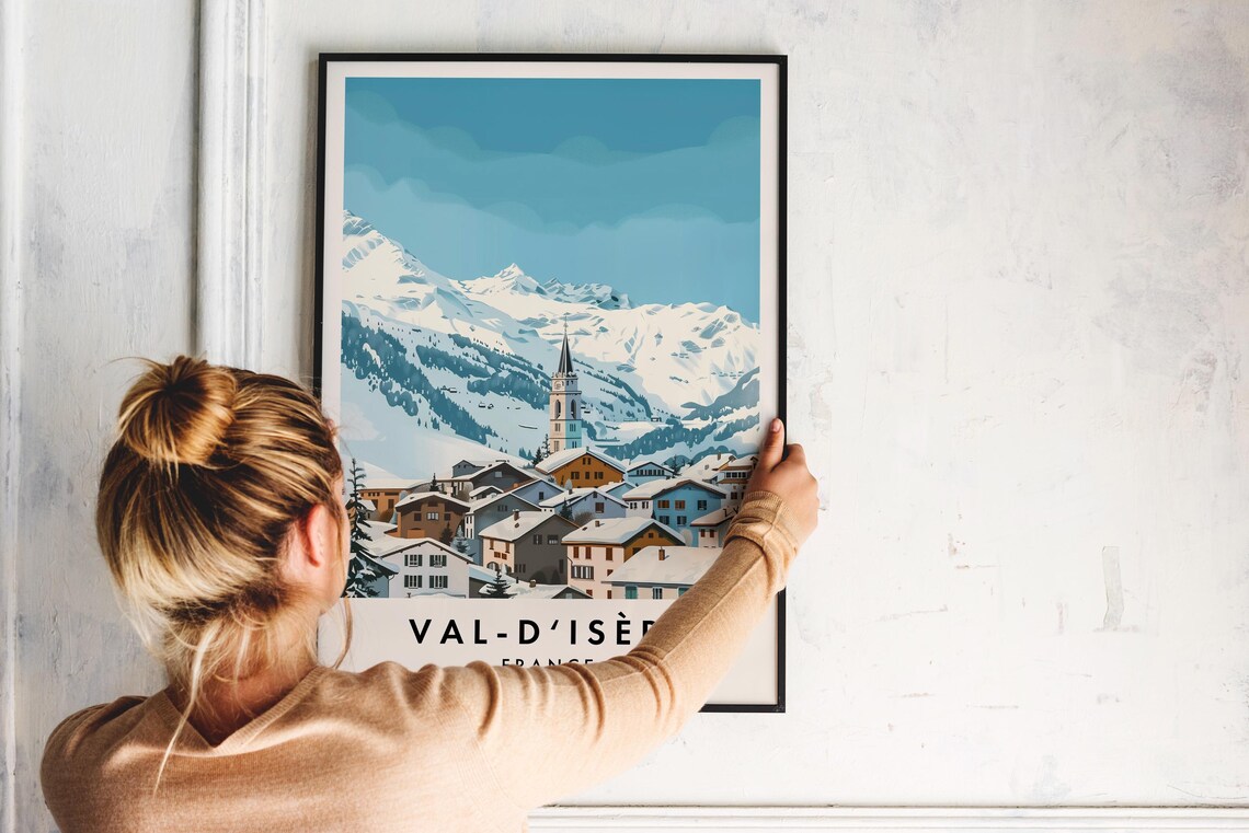 Val-d'Isère Snowy Village With Church Steeple Winter Scene Poster - Image 2