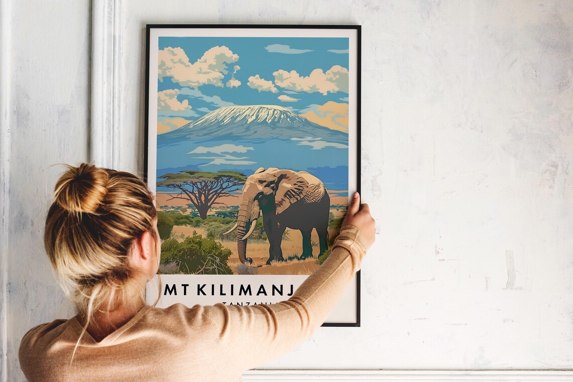 Mt Kilimanjaro Tanzania Elephant Safari Savanna Travel Art Poster - Image 2