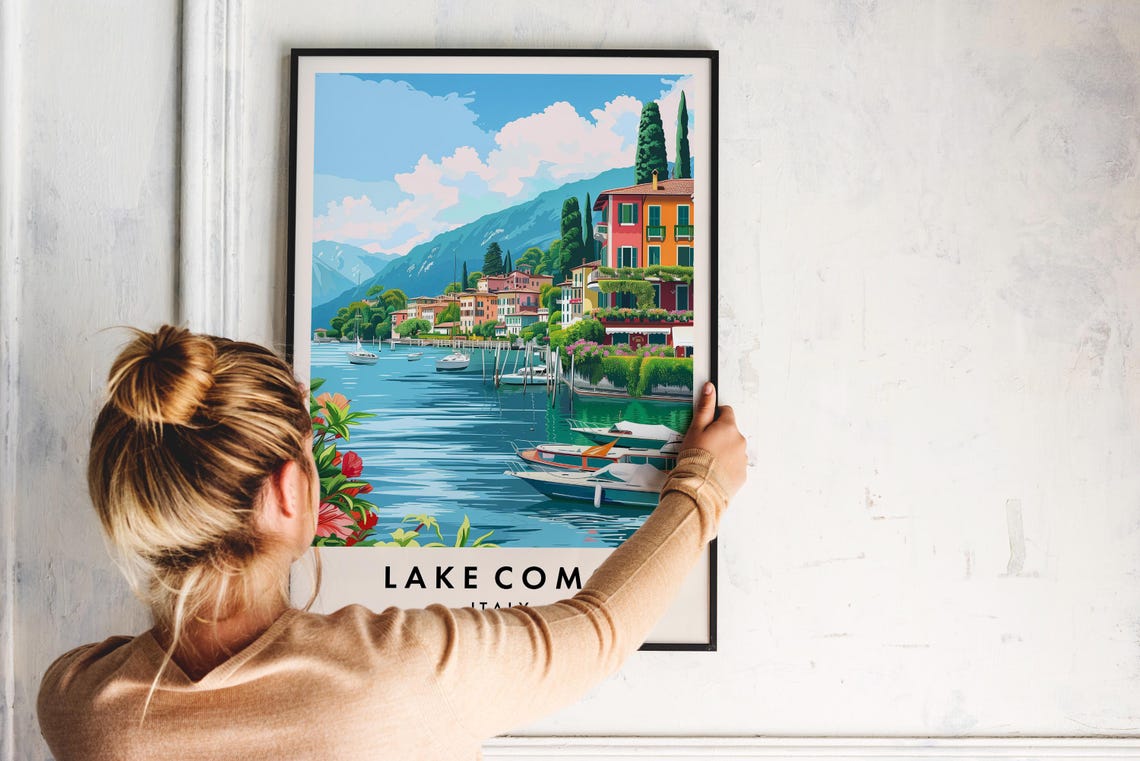Lake Como Travel Print Wall Art Lake Como Lake Como Poster Italy Travel Print Travel Lovers Home Decor Wall Art City Travel Poster Gifts - Image 2