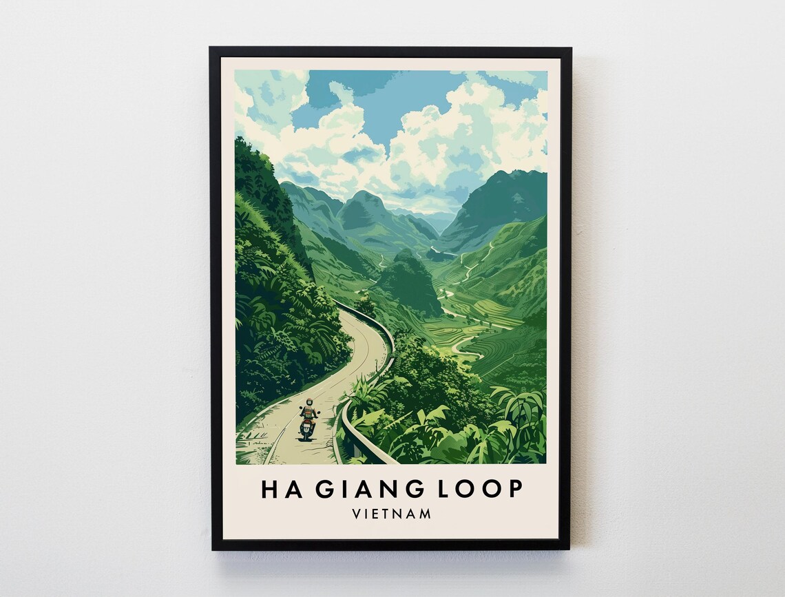 Ha Giang Loop Vietnam Motorbike Mountain Road Jungle Travel Poster