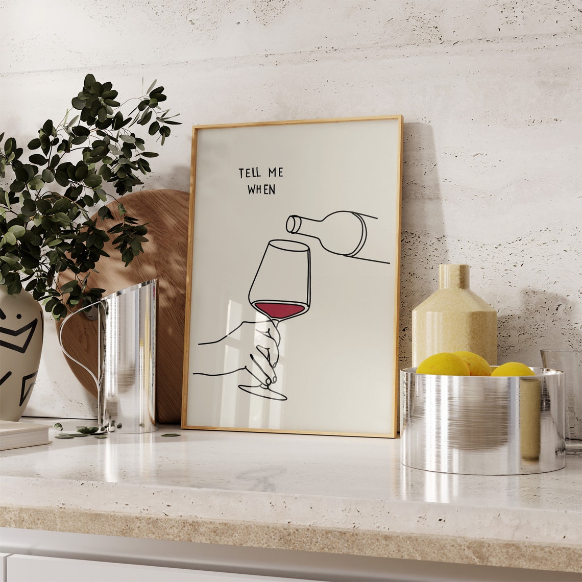 Modern Wine Print Funny Kitchen Decor Bar Cart Wall Art Wine Bottle Poster Drinking Quote Print Line Art Poster 1 Print - Image 3