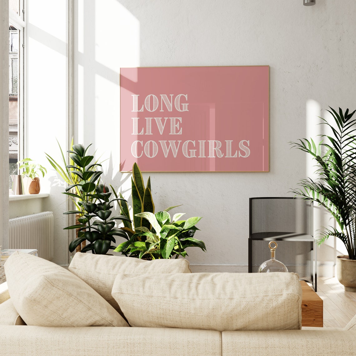Long Live Cowgirls Retro White Typography Pink Horizontal Wall Art - Image 4
