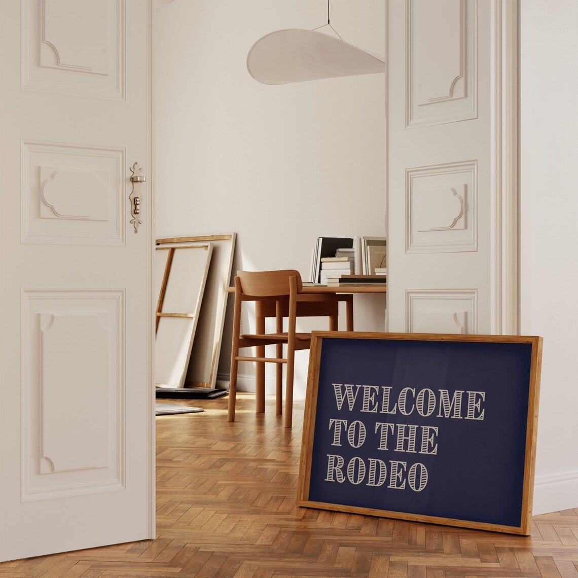 Welcome To The Rodeo Navy Western Striped Typography Art Poster - Image 3