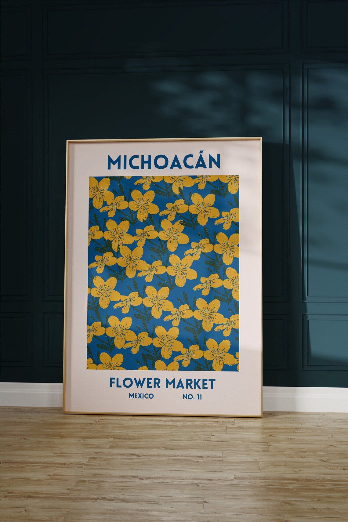 Michoacan Mexico Flower Market Blue Yellow Floral Art Poster - Image 3