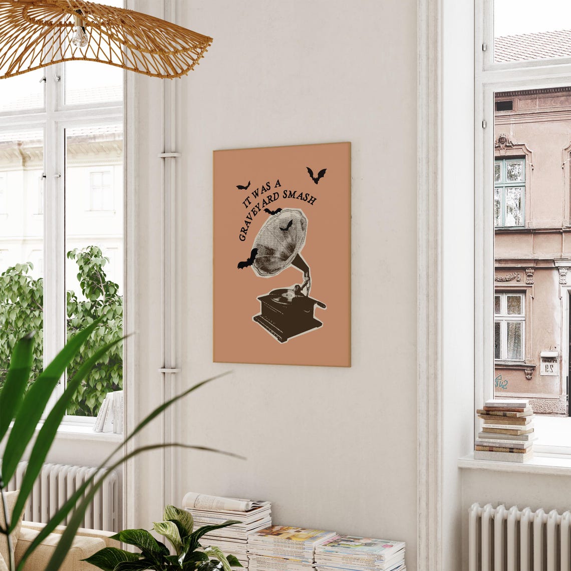 Retro Graveyard Smash Gramophone Spooky Halloween Decor Poster - Image 3