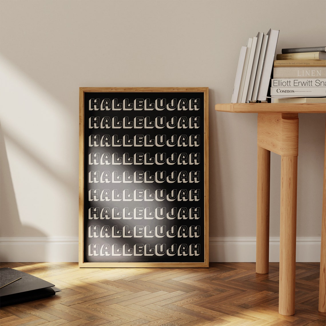 Hallelujah Repeated Retro Typography Bold Black Faith Wall Art - Image 2