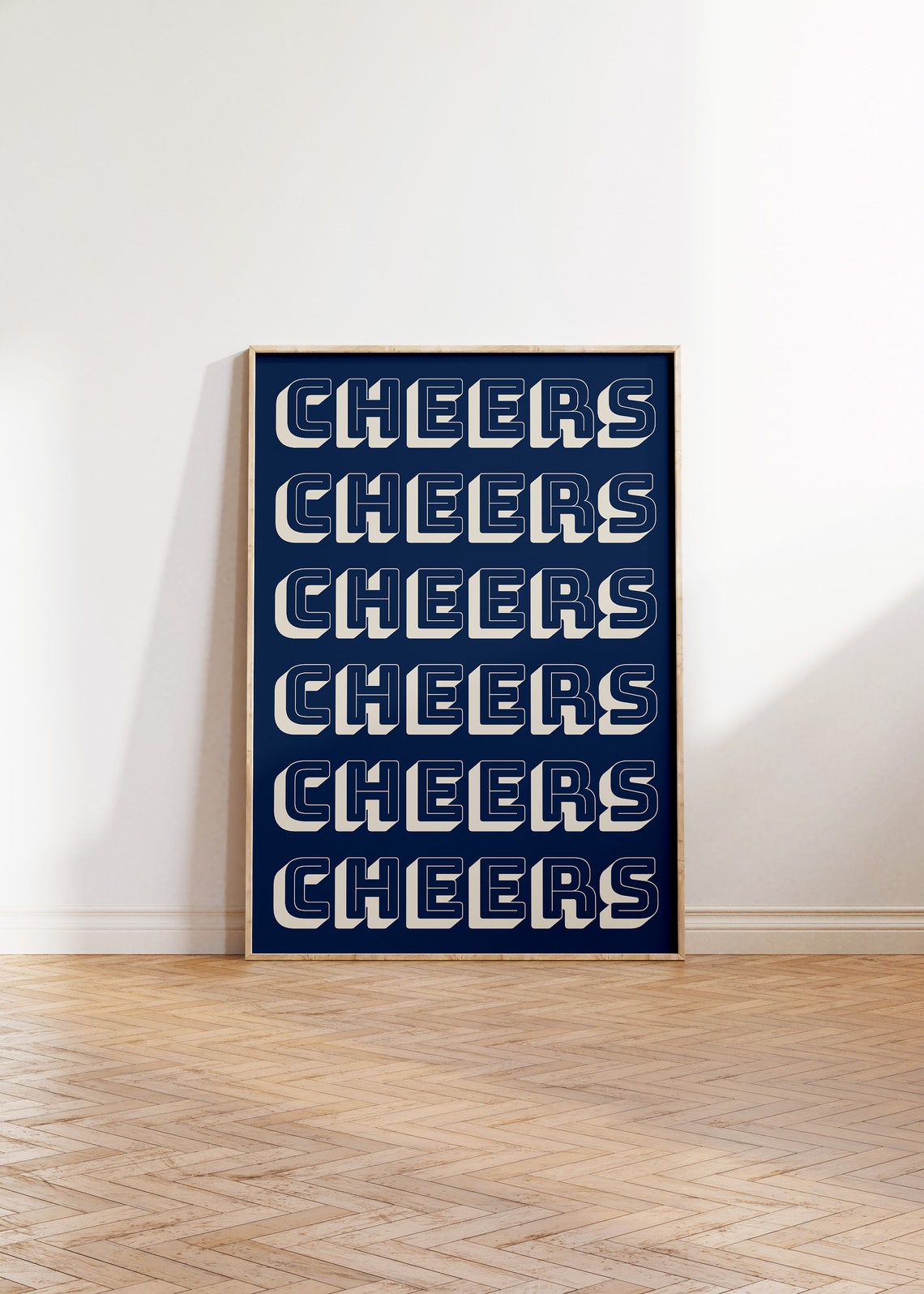 Cheers Retro Cream On Navy Bold Bar Cart Typography Decor Poster - Image 4