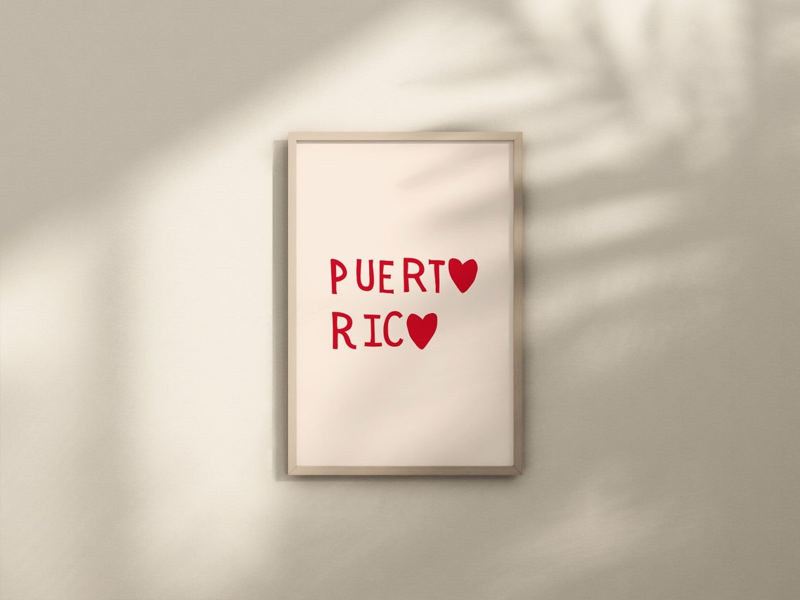 Puerto Rico Red Heart Hand Lettered Island Love Caribbean Wall Art - Image 2